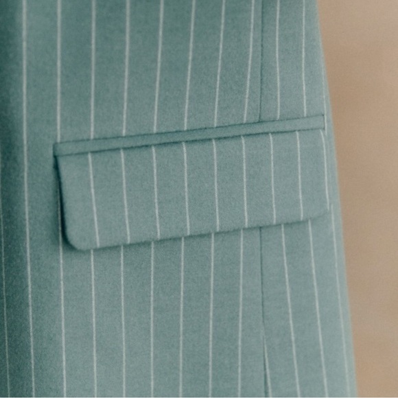 Sezane Christie Blazer Jacket Sage Green Ecru Pinstripe - Picture 4 of 12